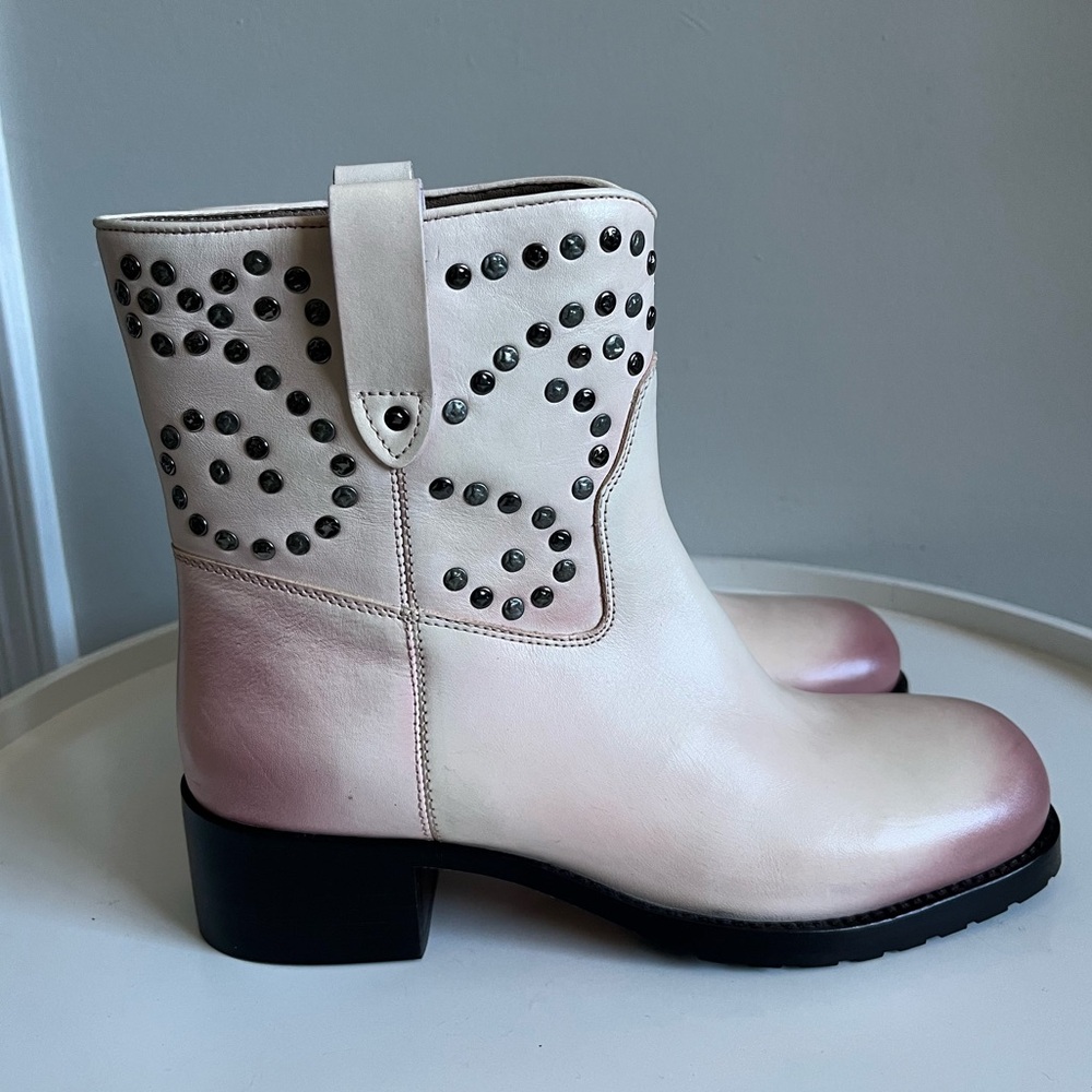 NEW Free People Leather Harmony Studded Pale Pink Ankle Boots Size 7.5